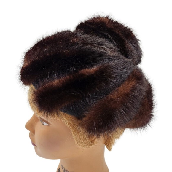 Vintage Conrad & Chandler New York Mink Fur Hat Black Brown Swirls Mobwife PROP - Picture 2 of 9